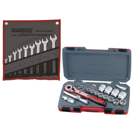 TENG TOOLS 29 Piece 1/2" Drive SAE Socket and SAE Combination Spanner T1220AF-KIT2
